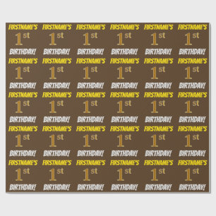 Papier Cadeau Brown, Faux/Imitation Gold, "1er anniversaire"