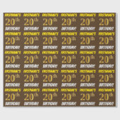 Papier Cadeau Brown, Faux/Imitation Gold, "20e ANNIVERSAIRE" (Plat)