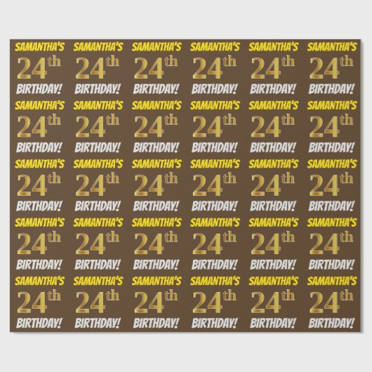 Papier Cadeau Brown, Faux/Imitation Gold, "24e anniversaire" (Plat)