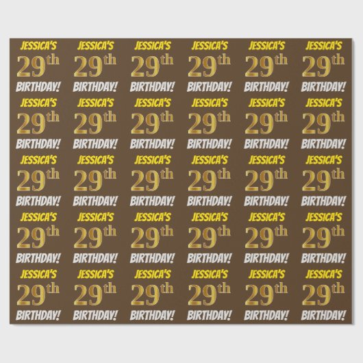 Papier Cadeau Brown, Faux/Imitation Gold, "29e ANNIVERSAIRE" (Plat)