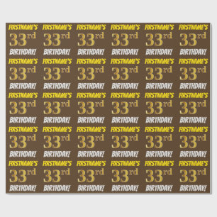 Papier Cadeau Brown, Faux/Imitation Gold, "33e anniversaire"