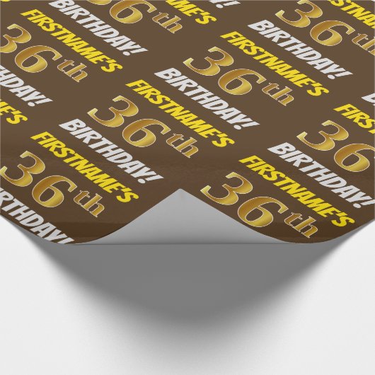 Papier Cadeau Brown, Faux/Imitation Gold, "36e anniversaire" (Coin)