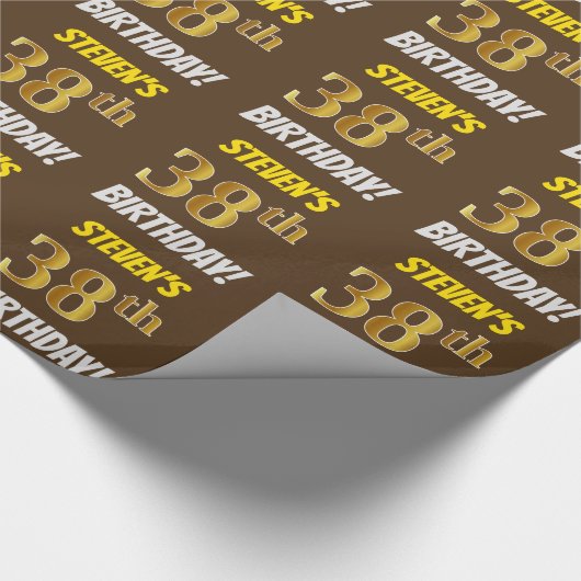Papier Cadeau Brown, Faux/Imitation Gold, "38e ANNIVERSAIRE" (Coin)