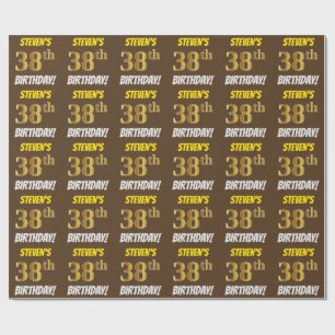 Papier Cadeau Brown, Faux/Imitation Gold, "38e ANNIVERSAIRE"