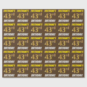 Papier Cadeau Brown, Faux/Imitation Gold, "43e anniversaire"