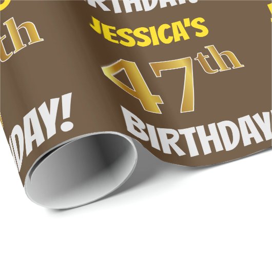 Papier Cadeau Brown, Faux/Imitation Gold, "47e anniversaire" (Coin rond)