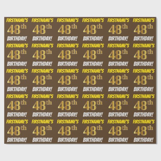 Papier Cadeau Brown, Faux/Imitation Gold, "48e ANNIVERSAIRE" (Plat)