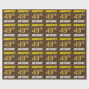 Papier Cadeau Brown, Faux/Imitation Gold, "49e ANNIVERSAIRE"
