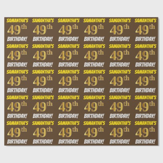 Papier Cadeau Brown, Faux/Imitation Gold, "49e ANNIVERSAIRE" (Plat)