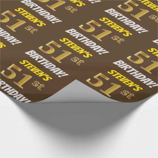 Papier Cadeau Brown, Faux/Imitation Gold, "51e ANNIVERSAIRE" (Coin)