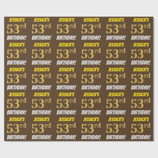 Papier Cadeau Brown, Faux/Imitation Gold, "53e anniversaire" (Plat)