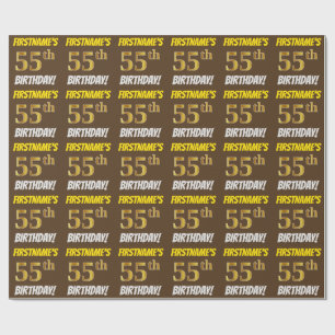 Papier Cadeau Brown, Faux/Imitation Gold, "55e anniversaire"