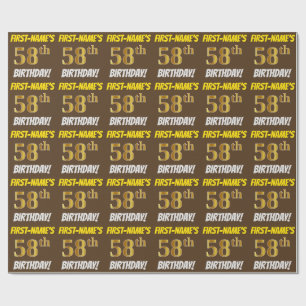 Papier Cadeau Brown, Faux/Imitation Gold, "58e ANNIVERSAIRE"