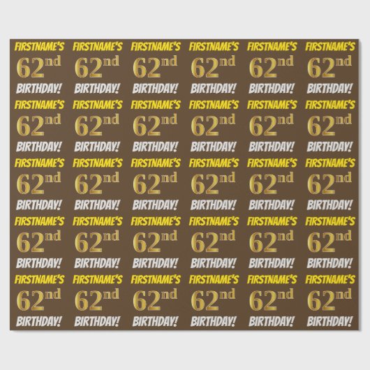 Papier Cadeau Brown, Faux/Imitation Gold, "62e anniversaire" (Plat)