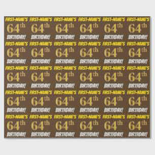 Papier Cadeau Brown, Faux/Imitation Gold, "64e anniversaire"