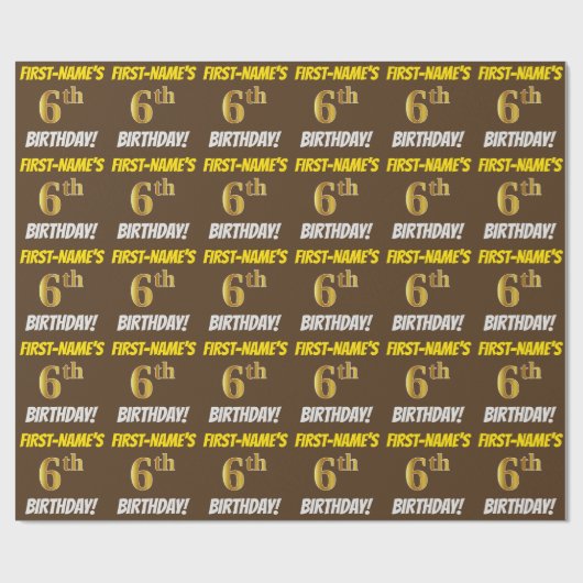 Papier Cadeau Brown, Faux/Imitation Gold, "6ème anniversaire" (Plat)