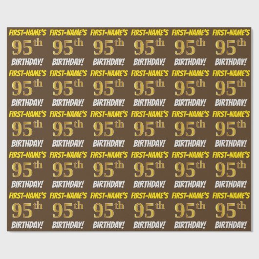 Papier Cadeau Brown, Faux/Imitation Gold, "95e anniversaire" (Plat)