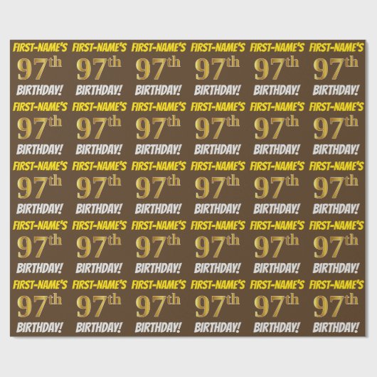 Papier Cadeau Brown, Faux/Imitation Gold, "97e ANNIVERSAIRE" (Plat)