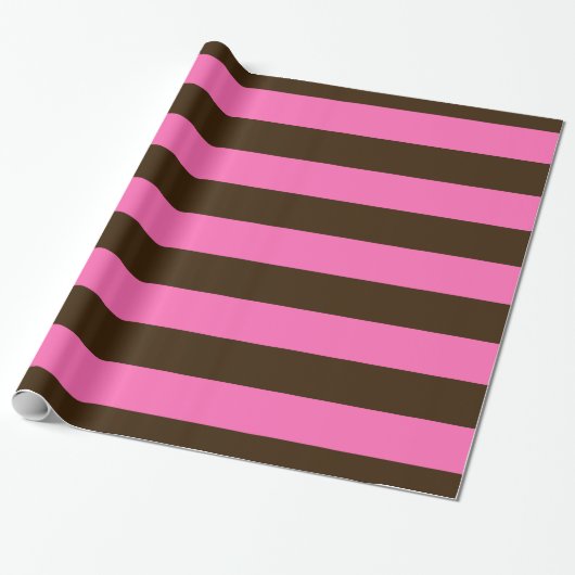 Papier Cadeau Brown foncé, rose chaud #2 XL Preppy Stripe 1X (Déroulé)