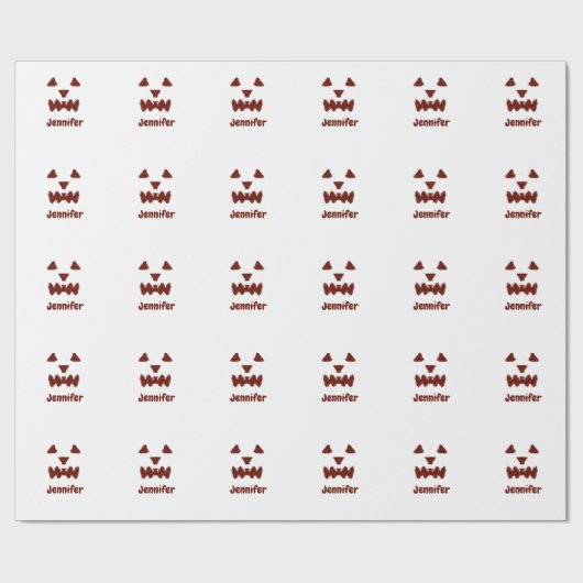 Papier Cadeau Brown Halloween effrayant visage chute ajouter nom (Plat)