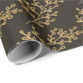 Papier Cadeau Brown Holly Berry Sprig Motif de feuillage (Coin rond)