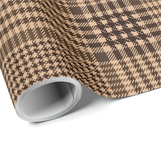 Papier Cadeau Brown Houndstooth Scottish Check Plaid Motif (Coin rond)