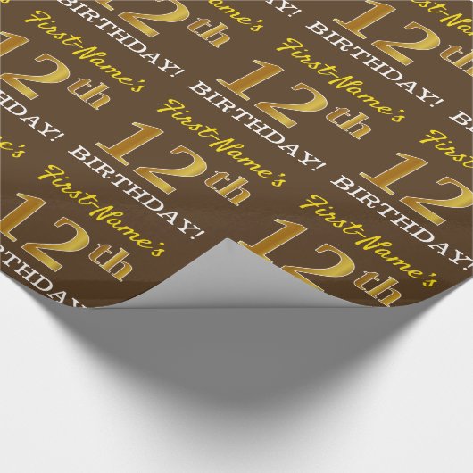 Papier Cadeau Brown, Imitation Gold Look "12ème anniversaire" (Coin)