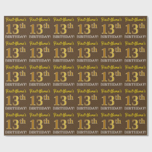 Papier Cadeau Brown, Imitation Gold Look "13ème anniversaire"