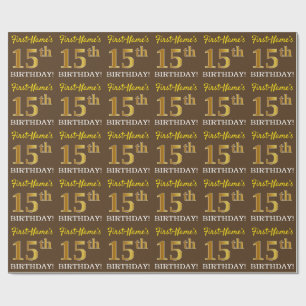 Papier Cadeau Brown, Imitation Gold Look "15ème anniversaire"