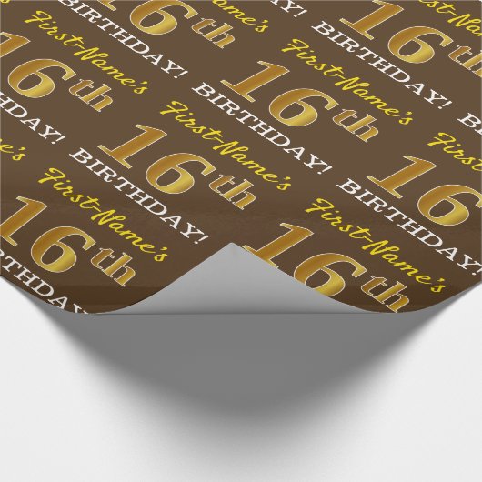 Papier Cadeau Brown, Imitation Gold Look "16ème anniversaire" (Coin)