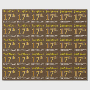 Papier Cadeau Brown, Imitation Gold Look "17ème anniversaire"