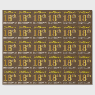 Papier Cadeau Brown, Imitation Gold Look "18ème anniversaire"
