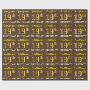 Papier Cadeau Brown, Imitation Gold Look "19ème anniversaire"