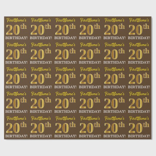 Papier Cadeau Brown, Imitation Gold Look "20e anniversaire" (Plat)