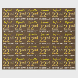 Papier Cadeau Brown, Imitation Gold Look "22e anniversaire"