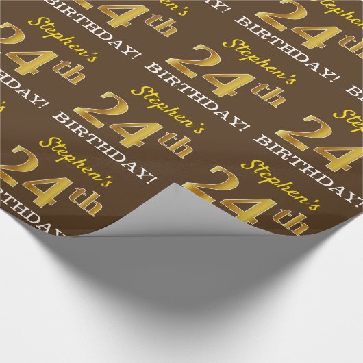 Papier Cadeau Brown, Imitation Gold Look "24e anniversaire" (Coin)