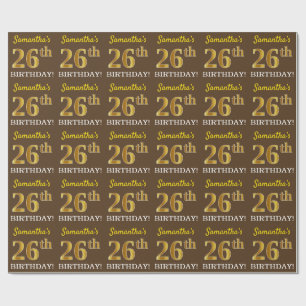 Papier Cadeau Brown, Imitation Gold Look "26e anniversaire"