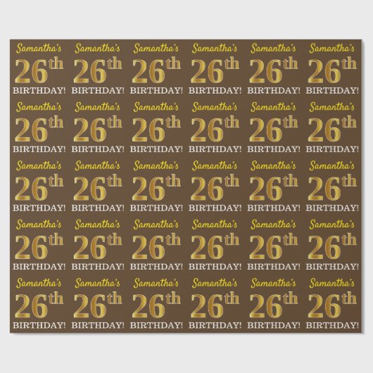 Papier Cadeau Brown, Imitation Gold Look "26e anniversaire" (Plat)