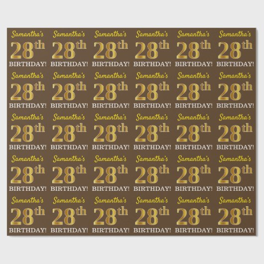 Papier Cadeau Brown, Imitation Gold Look "28e anniversaire" (Plat)