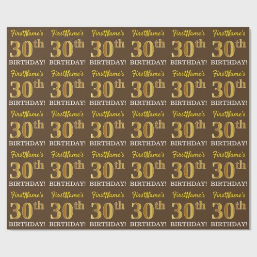 Papier Cadeau Brown, Imitation Gold Look "30e anniversaire" (Plat)