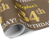 Papier Cadeau Brown, Imitation Gold Look "34e anniversaire" (Coin rond)