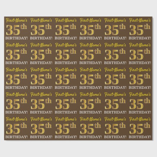 Papier Cadeau Brown, Imitation Gold Look "35e anniversaire" (Plat)
