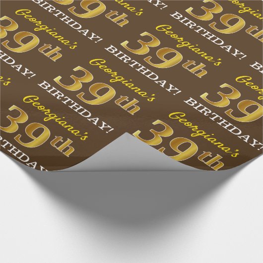 Papier Cadeau Brown, Imitation Gold Look "39ème anniversaire" (Coin)