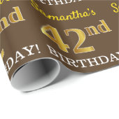 Papier Cadeau Brown, Imitation Gold Look "42e anniversaire" (Coin rond)
