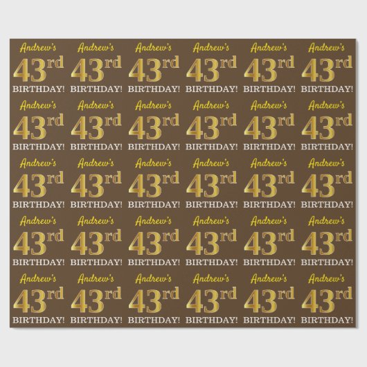 Papier Cadeau Brown, Imitation Gold Look "43ème anniversaire" (Plat)