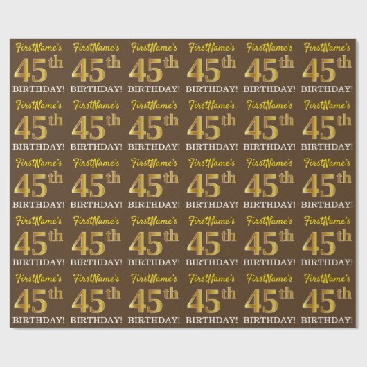 Papier Cadeau Brown, Imitation Gold Look "45e anniversaire" (Plat)