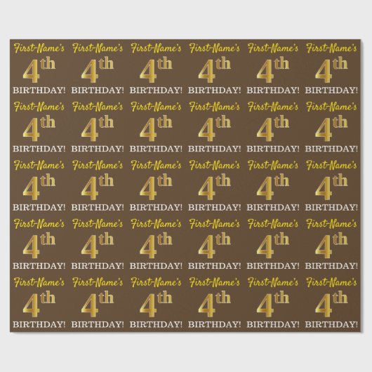 Papier Cadeau Brown, Imitation Gold Look "4e anniversaire" (Plat)