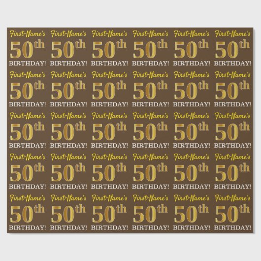 Papier Cadeau Brown, Imitation Gold Look "50e anniversaire" (Plat)