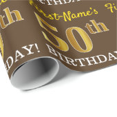 Papier Cadeau Brown, Imitation Gold Look "50e anniversaire" (Coin rond)