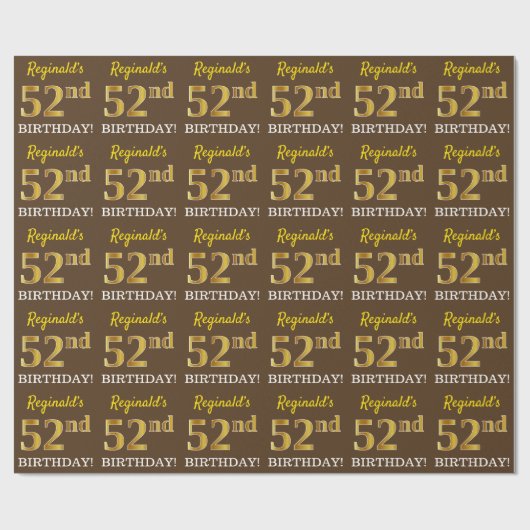 Papier Cadeau Brown, Imitation Gold Look "52e anniversaire" (Plat)